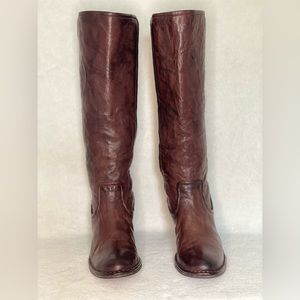 SOLD Frye Lucina Boots, pull on, ruched, brown leather,
Style #3476968
